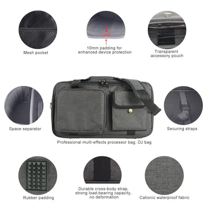 Effects Pedal Carrying Bag, 10mm Padding Multi Pockets Guitar Effects Pedal Case with Adjustable Strap and Water Proof Fabric, for Line 6 (L) - size: L