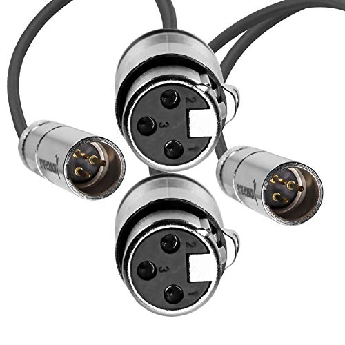 KONDOR BLUE | 16 Inch Mini XLR (TA3) 3-Pin Male to XLR Female Audio Cable (2-Pack) | Braided On-Rig Mic Cable for Blackmagic Design Pocket Cinema Camera 4K 6K, for Canon EOS C70 | Black - color: Black