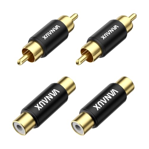 VANAUX 4PCS RCA Coupler Female to Female & Male to Male Barrel Connectors Subwoofer RCA Adapter Gold Plated for HDTV,Speakers, Amplifiers, Car Audio-Black - size: 4PCS-black, style: RCA Female to Female+Male to Male