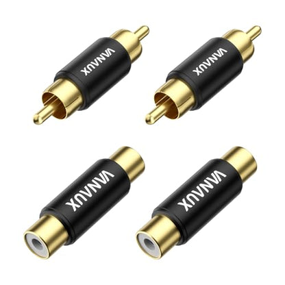 VANAUX 4PCS RCA Coupler Female to Female & Male to Male Barrel Connectors Subwoofer RCA Adapter Gold Plated for HDTV,Speakers, Amplifiers, Car Audio-Black - size: 4PCS-black, style: RCA Female to Female+Male to Male