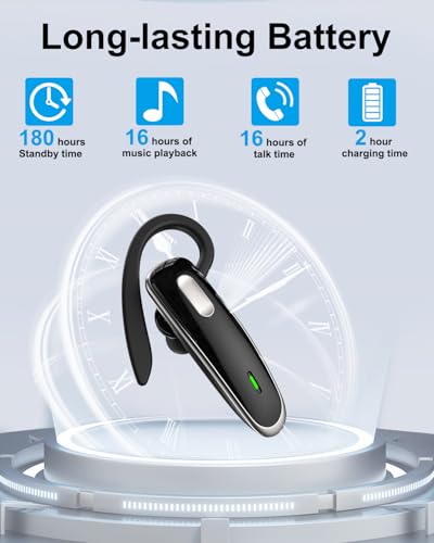 Bluetooth Headset V5.1, Wireless Hands-Free Earpiece with Noise Cancellation, Built-in Microphone for iPhone Android Business Calls - Black - color: Black, style: Single Bluetooth headset