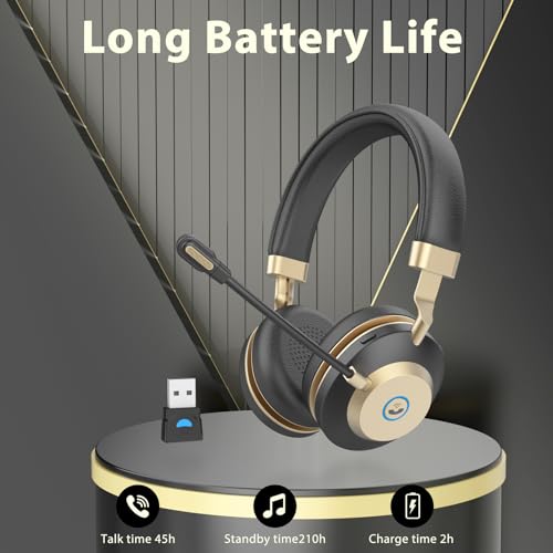Earbay Wireless Headset with Microphone, AI Noise Cancelling & Dongle | V5.3 Bluetooth Headset with Mute Microphone, Computer Headphones with Mic 45H Office/PC/Call Center/Laptop/Teams/Zoom