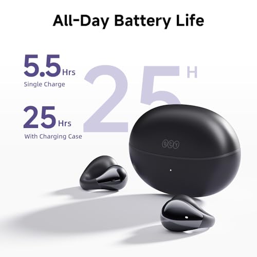 QCY Crossky C30 Open Ear Headphones Wireless Bluetooth, Clip-On Earbuds with 4 ENC Noise Cancelling Mic, Stable Fit, Dual Connection, EQ Customized, Sports Earphones for Workout/Running - color: Black