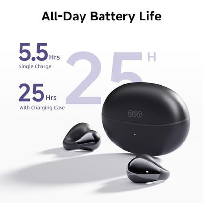 QCY Crossky C30 Open Ear Headphones Wireless Bluetooth, Clip-On Earbuds with 4 ENC Noise Cancelling Mic, Stable Fit, Dual Connection, EQ Customized, Sports Earphones for Workout/Running - color: Black