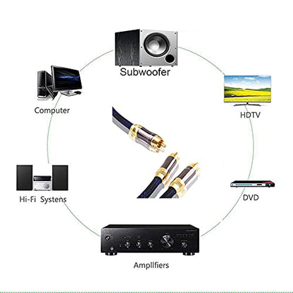 Dual Shielded (OD 8.0mm) 1 RCA Male to 2 RCA Male Audio Cable RCA Y-Adapter Subwoofer Cable (15 Feet) - size: 15 Feet