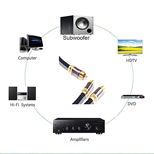 Dual Shielded (OD 8.0mm) 1 RCA Male to 2 RCA Male Audio Cable RCA Y-Adapter Subwoofer Cable (10 Feet) - size: 10 Feet