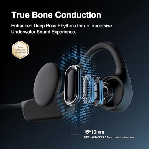 CXK Bone Conduction Headphones IPX8 Waterproof Swimming Headphones for Gym | Bluetooth 6.0 Open Ear Headphones with MP3 Mode, Built-in Memory, 12H Playtime, Underwater Headset Secure Fit for Cycling