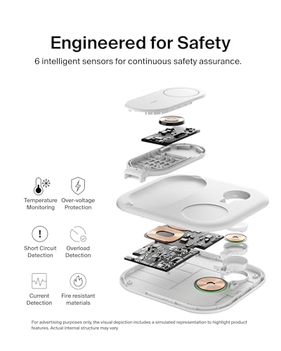 Belkin Qi2 Magnetic Wireless Charging Station, 3 in 1 Foldable Charger | MagSafe compatible, Apple Watch, AirPods, Qi2 certified, wireless charging station, travel stand - color: White