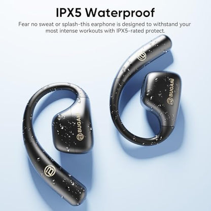 BUGANI Open Ear Earbuds, Open Ear Headphones Running Earbuds Wireless | Headphones Bluetooth Wireless 5.4, 40H Playtime, IPX5 Waterproof Earphones For Workout, Running, Sport
