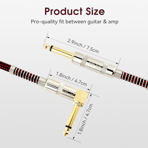 OTraki 10ft Guitar Cable 2 Pack Electric Guitar Chord Instrument Cable Quarter Inch L Shaped Guitar Cable Straight to Right Angle Gold Plated Plug for Bass Amp Keyboard Red & Green | 1/4 Inch L Shaped Guitar Cable Straight to Right Angle Gold Plated Plug