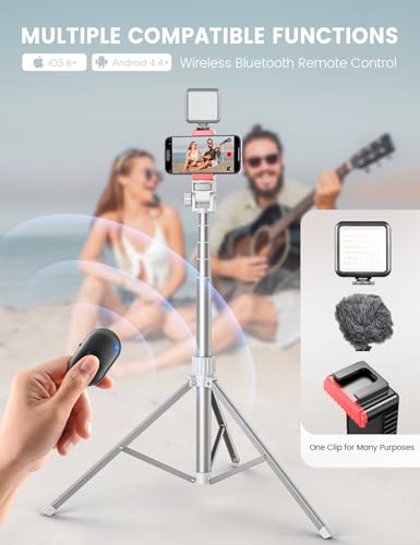 71'' Phone Tripod Stand, Extendable Reinforced Aluminum Phone Stand with Wireless Remote, Stable Cellphone Tripod Compatible with iPhone 14/13/12 Galaxy S23/S22 Huawei (White) - style: 71'' White