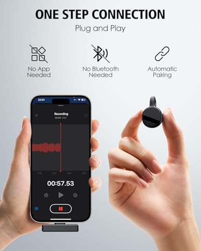 ZVVN Mini Wireless Microphone with Lightning Plug for iPhone, Lavalier Microphone with Noise Cancellation, 30H Battery, for Video Recording, Podcast, YouTube, TikTok, Live Streaming