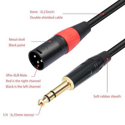1/4 TRS to Dual XLR Male Y-Splitter Stereo Breakout Cable 1/4 inch(6.35mm) to 2 XLR Patch Cable 10FT - size: 10FT
