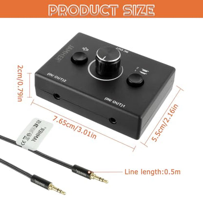2 Ports 3.5mm Stereo Audio Switch Audio Switcher Passive Speaker Headphone Manual Selector Splitter Box Audio Sharing for CD Player LaptopHeadphone with 0.5M Audio Cable(1in-2out/2in-1out) - size: 2 Port