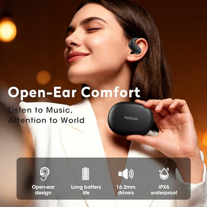 Open Ear Earbuds, 50H Open Ear Headphones Bluetooth 5.4, IPX6 Open Ear buds Wireless with Adjustable Ear hook, Hi-res Stereo, AI Clear Call, Lightweight, Wireless Over Earbud for Workout, Gym, Running - color: Black