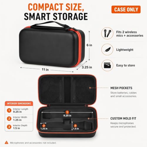 Wireless Microphone Case Compatible with JBL Wireless Two Microphone System, Handheld Dual Mic Travel Bag for Singing or Karaoke for Receivers, Adapters, AA Batteries - color: Black