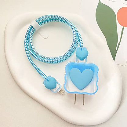 ZOSTLAND 5 in 1 DIY 18W 20W Heart Shape Protector Data Cable USB Charger Line Earphone Wire Saver Organizer Compatible with iPhone 11 12 13 14 15 Pro Max - color: Love Blue
