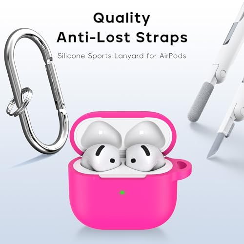 RFUNGUANGO for AirPods 4 Case, Rose Red | Cleaner Kit, Carabiner, Soft Silicone Protective Cover, Wireless Charging Compatible - color: B-Rose Red, size: AirPods 4 Case