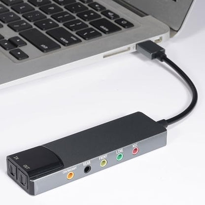 External USB Sound Card, CM6206LX Smart Noise Reduction Chip, Support 5.1 7.1, USB Sound Card Adapter for TV, Speaker, HTPC Home Theater