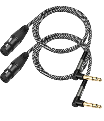 직각 6.35mm TRS to XLR 암, XLR - 0.6m(1/4,6피트) 직각 0.6cm(1/4인치) TRS to XLR 3핀 암, 스피커, 무대, DJ용 브레이드 쉴드 2팩 - color: 90° TRS to XLR F, size: 6Ft-2Pack