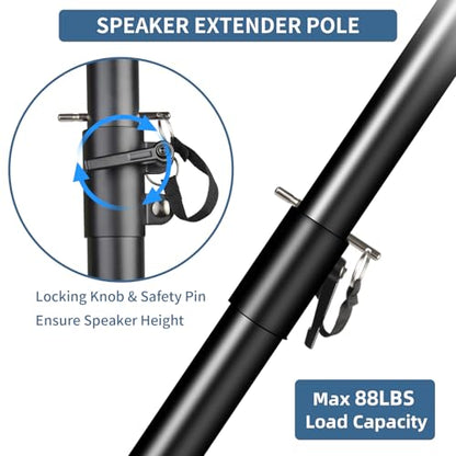 2 in 1 Speaker Pole for Subwoofer, Height Adjustment from 34 to 49 Inch, Fits 35mm and M20 Thread Mount Extender with Safety Pins, 88 LB Load-Bearing 2 Pack