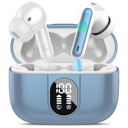 Wireless Earbuds 2024 Bluetooth 5.3 Headphones HiFi Stereo, 40H Playtime in-Ear Earbud, Bluetooth Earbuds with LED Power Display, IP7 Waterproof Wireless Earphones Sport Headset for Android iOS - color: Sky blue