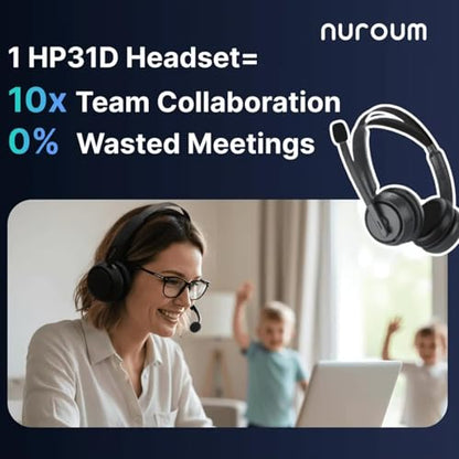 NUROUM HP31D Wireless Headset with Noise Cancelling Mic and Dongle | Charging Stand, Multi-Point, All-Day Comfort, Long Battery Life, One Button Mute, Versatile Connectivity
