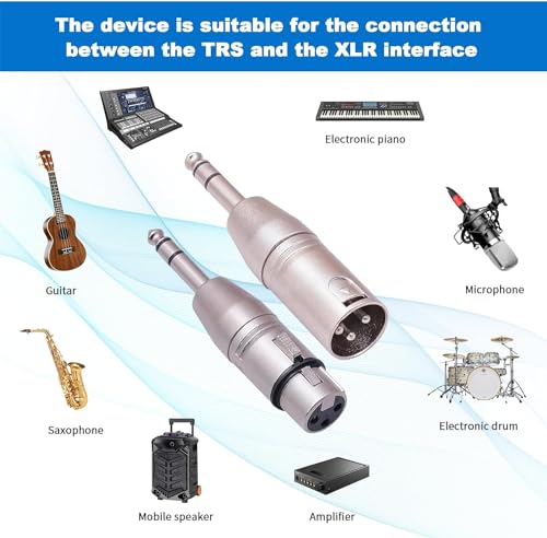 1/4 to XLR Adapter 4 Pack, 1/4" TRS to XLR (2 Pair), 2pcs Male to Male and 2pcs Male to Female, Balanced Quarter Inch 6.35mm Male to XLRMale/Female Adapters for Mixers, Microphones, Amplifiers - size: 2PX2 (Male to Male, Male to Female), style: 1/4" TRS t