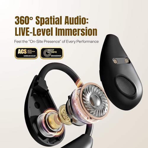 Wireless Earbuds with Earhooks, Open Ear Bluetooth 5.3 Headphones for Work & Running, 60H Playtime, LED Display, IPX5 Waterproof, USB-C Charging (Black) - color: Black
