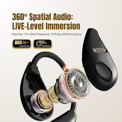 Wireless Earbuds with Earhooks, Open Ear Bluetooth 5.3 Headphones for Work & Running, 60H Playtime, LED Display, IPX5 Waterproof, USB-C Charging (Black) - color: Black