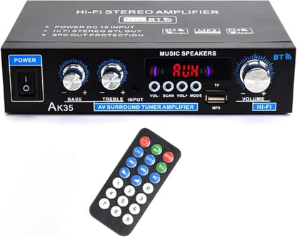 AK35 Stereo Amplifier Home Audio Bluetooth 5.0 Max 200W 2.0 Channel Mini Amplifier Stereo Receivers for Car, Home Party, Audio Amplifier AMP w/USB/TF Card/AUX Input/Bass & Treble Control - size: AK35