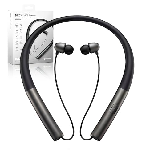 Neckband Bluetooth Headphones, Retractable Headphones Bluetooth 5.3 with IPX5 Sweatproof & Vibration Alert, Stereo Noise Cancelling for Music, Calls, Conference, Videos