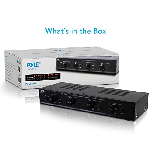 Pyle 4 Channel Speaker Selector Switch - Multi Zone Audio Distributor with Independent Volume Control, Compact Design, Supports Home Theater and Stereo Systems - PSLSW4.5