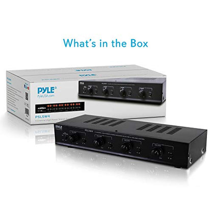 Pyle 4 Channel Speaker Selector Switch - Multi Zone Audio Distributor with Independent Volume Control, Compact Design, Supports Home Theater and Stereo Systems - PSLSW4.5