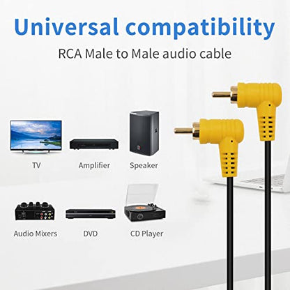 Duttek 90 Degree Short RCA Cable, Right Angle RCA Male to Male Audio Cable with 24K Gold-Plated Port for Home Theater, Sound Bar, HDTV and DVD 4.7in/12cm 2 Pack - size: 6in/15cm, style: Right Angle RCA Male to Male cable