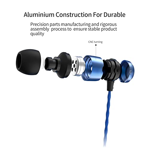SoundMAGIC E50C Wired Earbuds, with Mic, in-Ear Monitor, 3.5mm Jack, Blue | Clear bass, Balanced HiFi sound, Noise isolation, Solid alloy shell, Inline mic & remote, Tangle-free cable, Comfortable fit - color: Blue