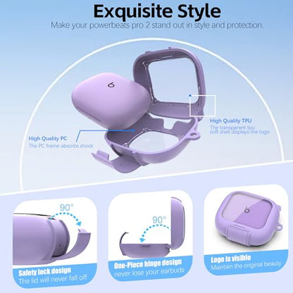Protective Cover for Beats Powerbeats Pro 2 Case with Secure Lock & Phone Stand, Shockpoof Protection Clear Case Compatible with Beats Powerbeats Pro2 Earbuds with Cleaner Kit & Keychain (Purple) - color: Purple