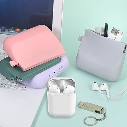 Freewindo Silicone Headphone Organizer Wired Earbud Case Pouch, Portable Data Cable Organizer Case, Silicone Coin Purse Pouch Change Holder for Women and Men (Small, Green+Gray)