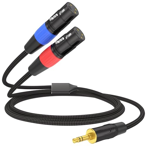 HOSONGIN 3.5mm TRS to Dual XLR Female Cable 6FT, Braided Stereo Audio Splitter for Podcast, DSLR Camera, Mic, Mixer, Interface – Durable Nylon, Noise-Free, Left/Right Channel Adapter Cord