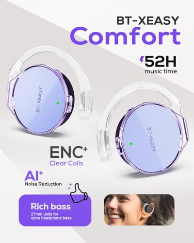 Wireless Earbuds with Ear Hooks, 52Hrs Playtime, Open Ear Earbuds