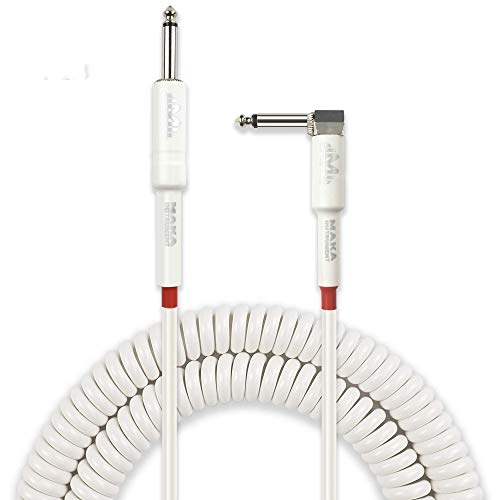 Premium Guitar Coil Cable 20 Feet, Instrument Coiled Curly Cord for Guitar Bass, 1/4 inch Right Angle to Straight, White … - size: 20' (White)