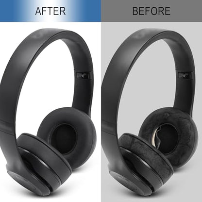 GEVO Ear Pads Replacement for Beats Solo 4 Wireless On-Ear Headphones, Earpads Ear Cushions for Solo 4 with Soft Protein Leather, Stronger Adhesive Backing (Black) - color: Black