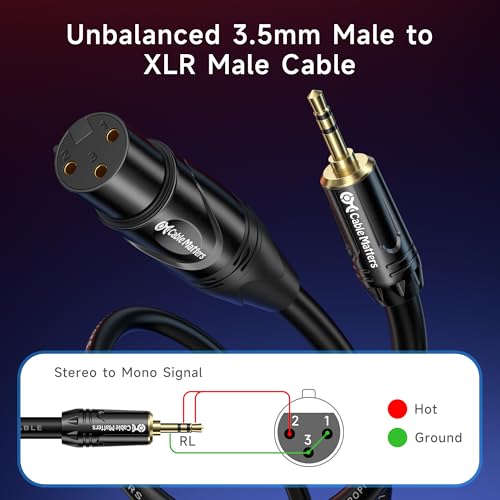 Cable Matters Unbalanced 3.5mm to XLR Cable, Male to Female, 15ft | 1/8 Inch (3.5mm) Male to XLR Female Cable, Unbalanced - size: 15 ft