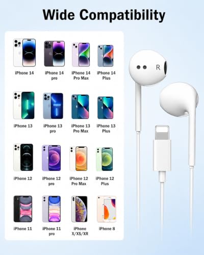 [Apple MFi Certified] Lightning Earbuds for iPhone, 2-Pack Wired Headphones | Bluetooth Connection; Built-In Remote and Mic for Music, Calls and Volume; Compatible with iPhone 14/13/12/11 Pro Max - color: L-Ivory White