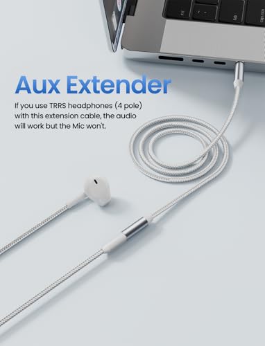 3.5mm Headphone Extension Cable 10FT, Male to Female TRS Stereo Cord | 1/8 Stereo Jack Cable Extender,24K Gold-Plated, Dual Shielding, Nylon Braided for Smartphones, Tablets, Media Player - size: 10FT
