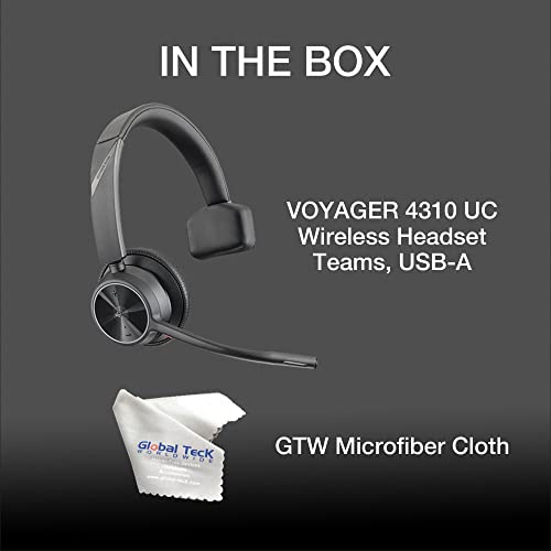 Poly Voyager 4310 Plantronics UC Wireless Bluetooth Mono Headset (USB-A) Teams - Bundled w/Global Teck Microfiber - Compatible Deskphone, PC/Mac, for Zoom, RingCentral, Vonage - color: Mono - No Charging Stand