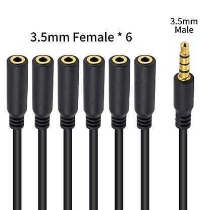 Poyiccot 3.5mm Headphone Splitter, 3.5mm Splitter 1 to 6 Ways 1/8inch TRRS Male to 6 Female Audio Headphone Cord for Earphone, Headset, Laptop, Phone, 1.5ft - size: 3.5mm TRRS Cable 1.5ft