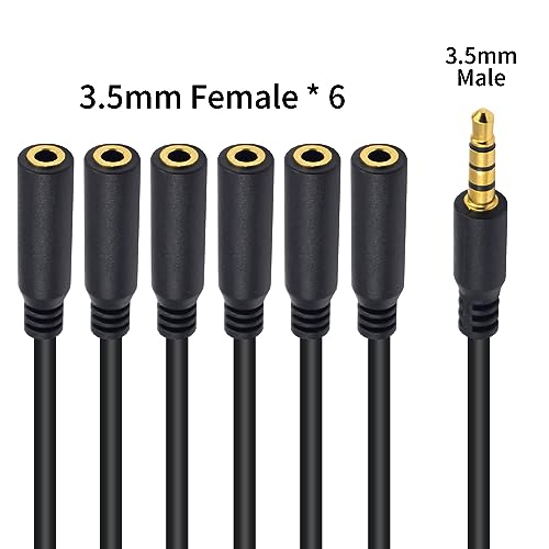 Poyiccot 3.5mm Headphone Splitter, 3.5mm Splitter 1 to 6 Ways 1/8inch TRRS Male to 6 Female Audio Headphone Cord for Earphone, Headset, Laptop, Phone, 1.5ft (Pack of 2) - size: 3.5mm TRRS Cable 1.5ft (Pack of 2)