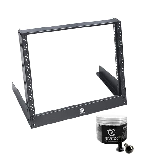 RIVECO 8u Tabletop Rack for Audio & Network, Desktop Rack Shelf Tappered Holes Open Frame Sound Recording Shelf & 10-32 Rack Screws 100PCS
