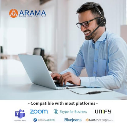 Arama USB Headset with Microphone for PC, Computer Laptop Headphones with Noise Cancelling Mic & Audio Controls for Home Office Business Skype UC Webinar Zoom | Plug & Play, Lightweight, Audio Control, for Laptop Pc Business Skype UC Webinar Call Center O